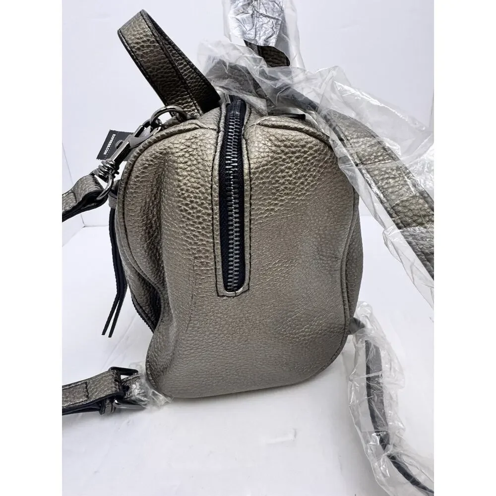 Express Gunmetal Metallic Pebbled Faux Leather Crossbody Handbag NWT Zip Pockets